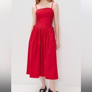 Red Lace Up Damson Madder Midi Dress